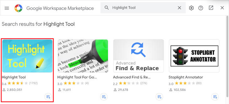 Google docs - installing the highlight tool add-on