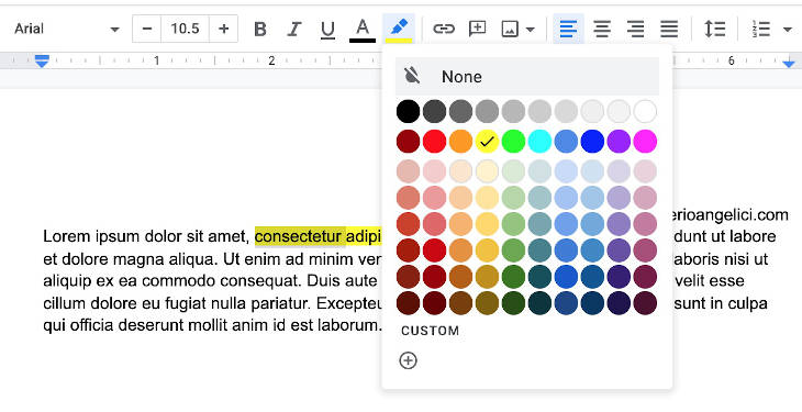 how to highlight text on google docs - Selecting a predefined color