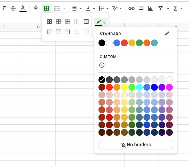 border color selection in google sheets